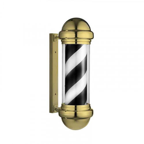 Barber Pole Insegna da Barbiere Gold/Black con Luce e Rotazione