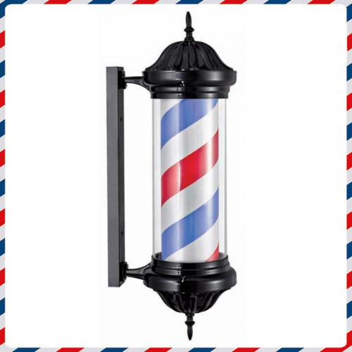 Barber Pole Insegna da Barbiere Vintage Black con Luce e Rotazione