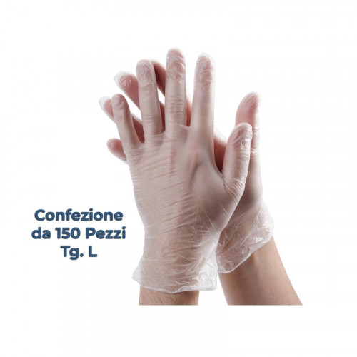Guanti Monouso in Vinile Senza Polvere Tg. L - 150 pz. - IVA 5%